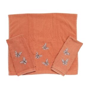 Vintage Martex Burnt Orange Butterfly Cotton 3 pc Towel Set